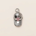 Detailed view of silver baseball cap pendant with pink heart and realistic stitch texture - Silver Heart Cap Pendant