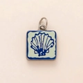 Macro detail of square stainless steel turtle pendant with shell motif in 18K gold - Shell Blue Square Pendant