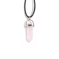 Pink crystal hexagonal column pendant necklace with black leather cord and silver clasp - Rose Quartz