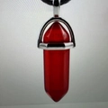 Minimalist red crystal hexagonal prism pendant necklace with black leather cord - Transparent Red
