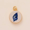 Gold-plated round enamel charm with blue gradient seashell pattern for DIY jewelry - Conch Pendant