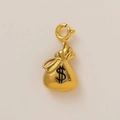 18K gold-plated money bag charm with dollar sign and spring ring clasp - Money Bag