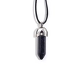 Blue sandstone hexagonal crystal pendant necklace with black cord and silver clasp - Blue Goldstone