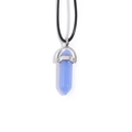 Minimalist purple hexagonal crystal pillar pendant on a black leather cord necklace - Synthetic Blue Jade
