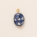 Colgante de tulipán de cerámica azul y blanca con aro dorado para joyería DIY - Colgante de Rosa Azul