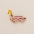Pink enamel eye mask charm with gold eyelashes and spring clasp for DIY jewelry - Pink Eye Mask