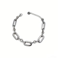 Bracciale a catena in acciaio inossidabile argento lucido con anelli ovali e chiusura - Bracciale Catena Graffetta Irregolare