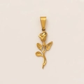 Elegante colgante de rosa dorada con hojas texturizadas para la creación de joyas DIY - Colgante de Oro de Rosa de Tallo Largo