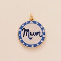 Gold-plated enamel pendant charm with blue polka dots and Mum lettering design - Blue Mum Pendant