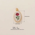 18K gold plated oval copper pendant featuring a red rose flower and white enamel finish - Red Rose Oval (MQPK254807S) / 22x14mm