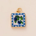 Square gold pendant featuring blueberry pattern and blue polka dot enamel border - Blueberry Pendant