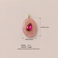 Pink oval pendant with gold texture, copper frame and fuchsia stone detail - Style 10 Crystal Pendant