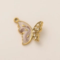 Pendentif papillon élégant en or 18 carats avec incrustation marbre et perles - Pendentif Papillon Marron