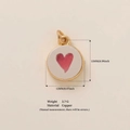Pink heart-patterned golden copper round charm with 15mm diameter for DIY jewelry - Pink Heart Style (MQPK254807S) / 15x12mm