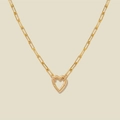 Golden paperclip chain necklace with a trendy heart carabiner lock pendant charm - Paperclip Chain with Heart Clasp