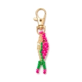 Handmade beaded fish keychain in pink, green and yellow with golden lobster clasp - Gold Pink Fish Charm