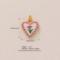 Pink tulip heart pendant in enamel and copper with gold finish and floral dots - Heart Tulip Flower (MQPK254807S) / 14x13mm