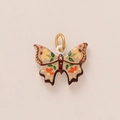 Detailed view of enamel butterfly pendant with floral pattern and golden hanging ring - No.3 Butterfly