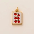 Macro view of 18K gold plated rectangular pendant featuring red berry floral pattern - Tomato Square Pendant