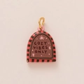 Detailed view of the striped arch pendant featuring Cozy Vibes Only text with gold clasp - No.12 Window