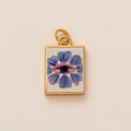 Detail of 18K gold-plated rectangle pendant with floral print and evil eye design - Blue Eye Square Tag Pendant