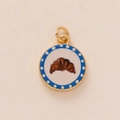 Gold-plated round charm with croissant pattern and blue polka dot border detail - Round Snail Pendant