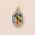 Gold plated oval lemon charm with blue and white stripes for DIY jewelry making - Round Mango Pendant