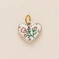 Detailed view of heart-shaped ceramic pendant with hand-painted floral patterns and metal ring - Style 5 Heart Flower (Pendant Only)