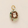 Detailed view of an oval ceramic owl pendant with a 18K gold-plated stainless steel loop - Style 16 Oval Sapling (Pendant Only)