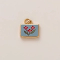 Ciondolo rettangolare dorato con smalto blu opaco e motivi floreali rossi - Pendente rettangolare blu con fiori rossi, solo pendente (6小花)