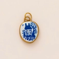 Pendentif en céramique avec paysage floral bleu et bélière plaquée or élégante - Maison Bleue et Blanche (Maison Ovale No.9)