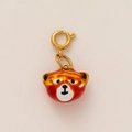 Stylized animal head charm with red, yellow, and white enamel stripes and gold ring - Tiger