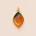 Gold-plated orange fruit pendant with pink flowers and green leaves in enamel finish - Mango Pendant (1)
