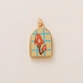 Pendaglio a fungo dorato minimalista con motivo a pois rossi e sfondo a griglia blu - Pendente ad arco a quadretti con fungo rosso, solo pendente (16小花)