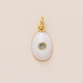 Colgante ovalado chapado en oro con esmalte blanco y circonita brillante de alta calidad - Colgante de Piedra de Nacimiento de Marzo / Azul claro