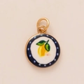 Golden lemon fruit pendant with yellow enamel and blue polka dot pattern for DIY jewelry - Blue Ring Yellow Mango Pendant
