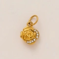 Elegant 18K gold plated rose flower pendant with sparkling white crystal accents - Rose