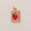 Ciondolo rettangolare dorato con fragola rossa su sfondo a quadretti gialli e rosa - Pendente rettangolare a quadretti rosa e giallo con fragola, solo pendente (23小花)