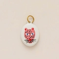 Pink leopard face oval charm with gold bail and hand-painted enamel finish - Pink Leopard Oval Pendant (Fen Bao Diao Zhui)