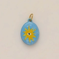 Blue oval enamel charm with 18K gold-plated star and evil eye motif in minimalist style - Blue Sun Eye Oval Pendant (Tai Yang Diao Zhui)
