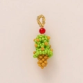 Handmade beaded ice cream cone pendant with green scoops and golden yellow waffle cone base - Green Ice Cream Pendant