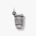 Macro view of coffee cup charm showing detailed 925 silver stamp and textured sleeve - Coffee Cup