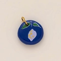 Blauer Keramikanhänger mit gelbem Zitronendesign und einem goldenen Metallring - Blaues Oval