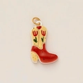 Yellow cowboy boot pendant with red flower print and golden metal ring detail - Red High Heel Pendant