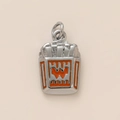 Detailed close-up of a silver french fries pendant with orange enamel and W logo - French Fries