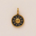 Golden stainless steel round pendant with black sunburst enamel and 18k plating - Pendant Only (No Chain) / Antique Sun Disk Pendant