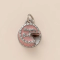 Detail of pink enamel birthday cake charm with silver edging and happy birthday engraving - Cake