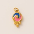 18K vergoldeter Lollipop-Anhänger mit blau-rosa Emaille-Wirbeln und einer Schleife - Lutscher Anhänger
