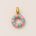 18K vergoldeter Edelstahl Pizza Anhänger mit pinker und blauer Emaille-Verzierung - Rosa und blauer Donut