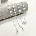 Elegant pearl eyewear chain with silver metal links and anti-slip silicone loops - Silver